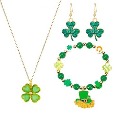 Imagem de MALOYANVE Conjunto de joias de trevo da sorte banhado a ouro 18 k para mulheres, presente da sorte para mãe, esposa, filha, amigas, Medium, Liga de aço, Sem Pedra Preciosa