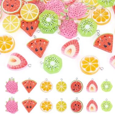 Imagem de Boutigem 42 peças pingentes de resina com tema de frutas, sortidos, pingentes, imitação de pitaya, kiwi, morango, melancia, laranja, limão, pingentes para artesanato, colar, pulseira, brinco