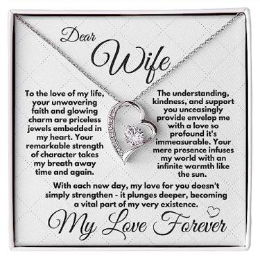 Imagem de Zahlia Colar de esposa ideia de presente que ela vai adorar – Joias românticas com cartão de mensagem e caixa de presente para aniversário, Natal ou Dia dos Namorados, Standard, Ouro branco, Zircônia