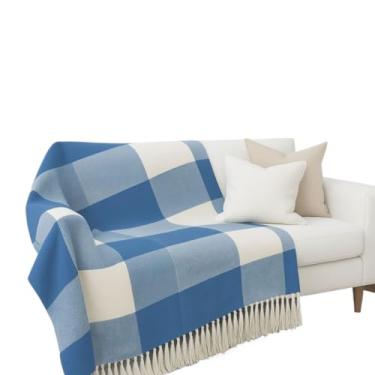 Imagem de Manta Para Sofá Luxo Gigante 2,10 x 1,20 m Tipo Capa De Sofá Protetora(Xadrez Azul e Branco)