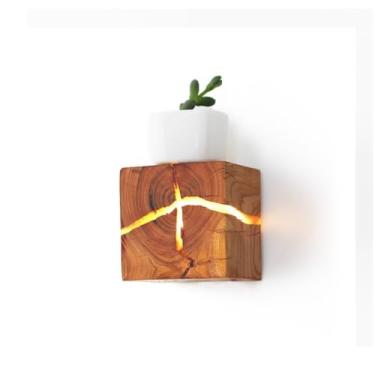 Imagem de Luminária de parede LED com efeito madeira, estilo retrô, para ambientes internos. 5W, luz quente e natural, soquete E27, design industrial. Ideal para sala de estar, quarto, corredor e esca