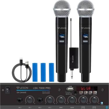 Imagem de Kit 2 Microfone Sem Fio + Amplificador Receiver Igreja Evento Palestra