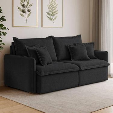 Imagem de Sofá 4 Lugares 2,40m Retrátil E Reclinável Em Tecido Bouclé – Malta Lucadi Preto