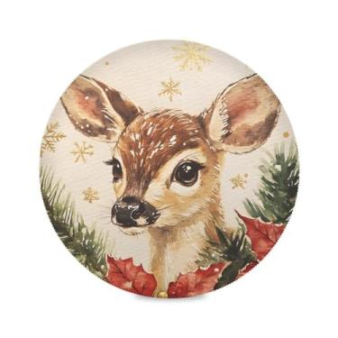 Imagem de STAYTOP Jogo americano redondo de rena de Natal, 6 peças, tapetes de mesa para feriados, antiderrapante, fácil de limpar, para casa, cozinha, churrasco, festa, decoração de mesa