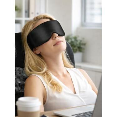 Imagem de Máscara de dormir de seda sintética com faixa ajustável - blackout para viagens, descanso e escritório, preta