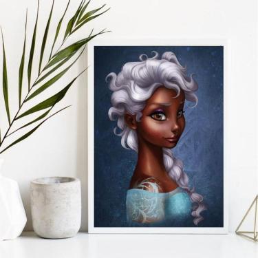 Imagem de Quadro Princesa Elsa Negra 45x34cm Moldura Branca