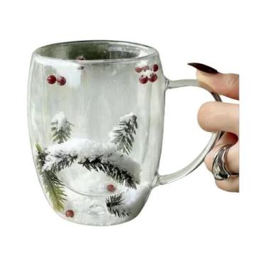 Imagem de Copo De Vidro Transparente Com Tema De Natal E Neve, 350ML, Dupla Pare