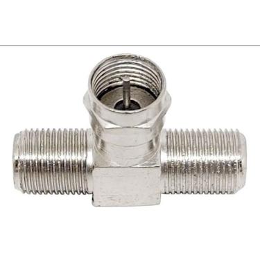 Imagem de Conector F / Coaxial Tipo T 1 Macho Rosca X 2 Fêmeas Rosca