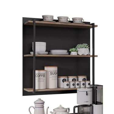 Imagem de Prateleira Industrial Tripla Cozinha Suspenso Painel Emi 70,5cm M12 - D'rossi Cor Preto E Freijó