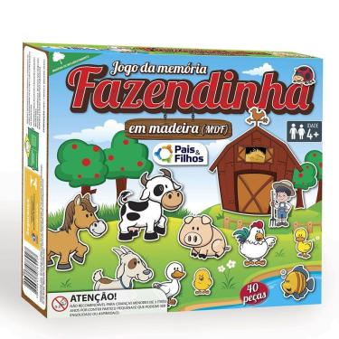 Imagem de Jogo Da Memória Fazendinha Em Madeira - 40 Peças - Pais E Filhos