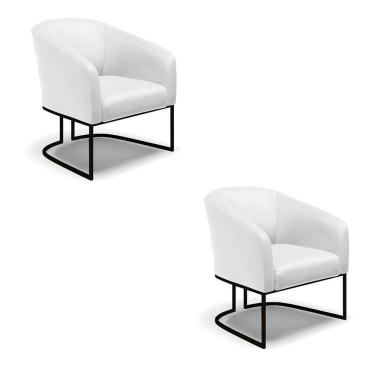 Imagem de Kit 2 Poltronas Stella Corino Branco Base Industrial Preto - D'Rossi