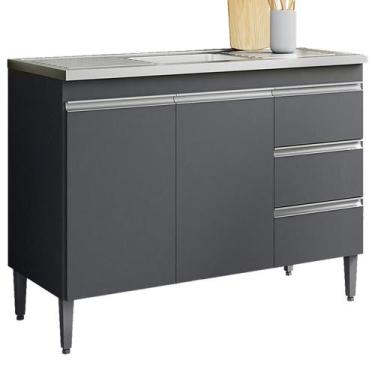 Imagem de Balcao Pia Sem Tampo 2 PT 3 G 97 cm Andreia REAJL Moveis, Cinza