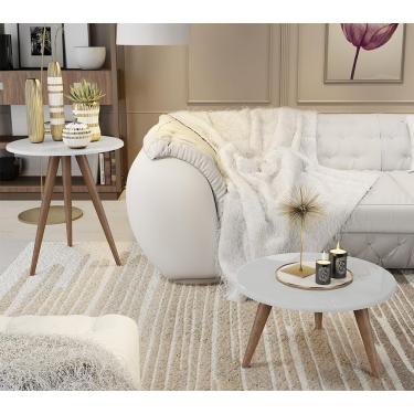 Imagem de Conjunto 2 Mesas Retrô Natália - Pés Palito Lateral Apoio Mdf Mdp Branco - J3 Móveis