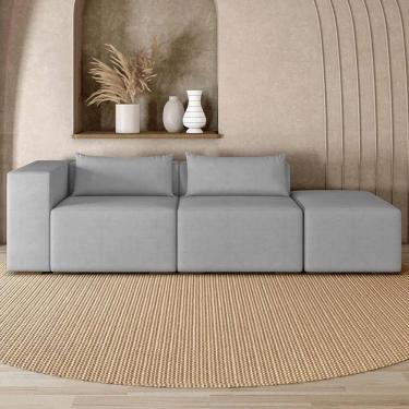 Imagem de Sofá 4 Lugares 303cm com Puff Direito Fay Veludo Cinza Z55 - Mpozenato