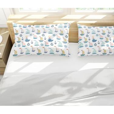 Imagem de Par de Fronhas Estampadas Barquinhos Bússola e âncora 50x70cm - Fabrik
