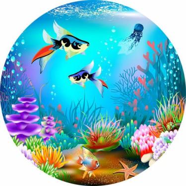 Imagem de Painel de Lona Redondo Fundo do Mar Peixe Beta - Fabrika De festa, 150