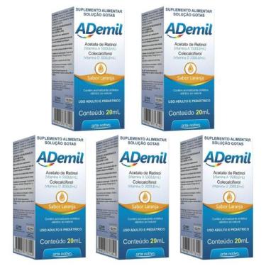 Imagem de Kit 5x Vitamina A e D Ademil Gotas 20ml - Arte Nativa, Laranja