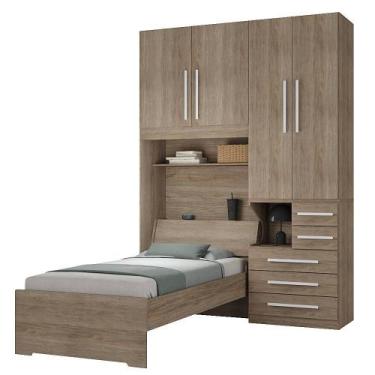 Imagem de Quarto Completo de Solteiro com Cama e Guarda-Roupa 1225D Castanho - M