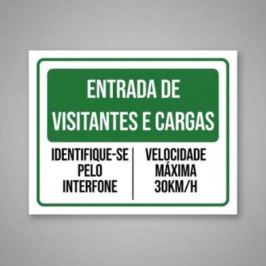 Imagem de Placa Acm Entradas Visitantes Cargas Interfone 18X23 - Sinalizo