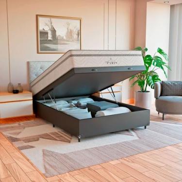 Imagem de Cama Box Baú Viúva Couro Preto + Colchão Paris Molas Cores - eShop cas