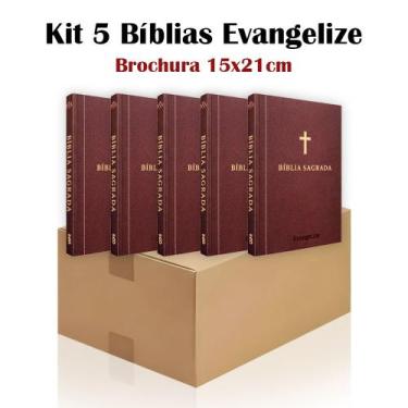 Imagem de Kit 5  Bíblia Sagrada Brochura Marrom - Evangelização - Textos Colorid