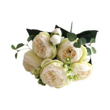 Imagem de Buquê De Rosas De Seda Peônia Flores Artificiais Para Decoração De Cas