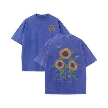 Imagem de Camiseta Feminina De Algodão Macio Com Estampa De Girassol, Casual De 