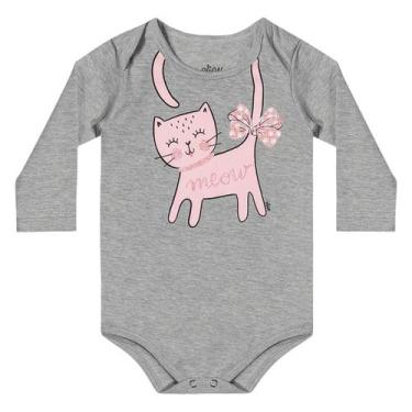 Imagem de Body Bebê Elian Cat Meoro Manga Longa Feminino, Cinza, Rosa, 3/6M