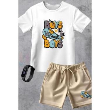 Imagem de Kit Conjunto Infantil Moletinho Camiseta e Short Moda Verão Skate Street Brooklyn com Relógio-Unissex