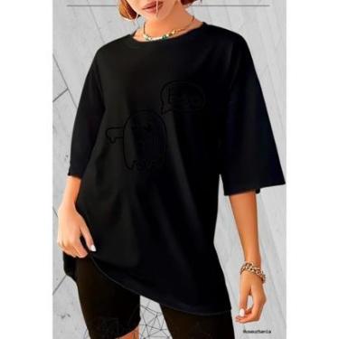 Imagem de Camiseta Oversized Feminina 100 Algodão Gola Redonda Estampa Boo Fantasma Streetwear-Feminino