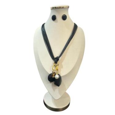 Imagem de Colar feminino fio resina pedras cristais kit brinco luxo - MLBpel, Pr