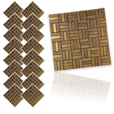 Imagem de Pastilha De Vidro Adesiva Kit 16 Uni Parede Sala Cozinha Banheiro Decorativa Facil Aplicacao Moderna Requintado Reforma