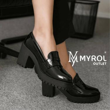 Imagem de Sapato Salto Medio Tratorado Mocassim Slip On Casual Preto V