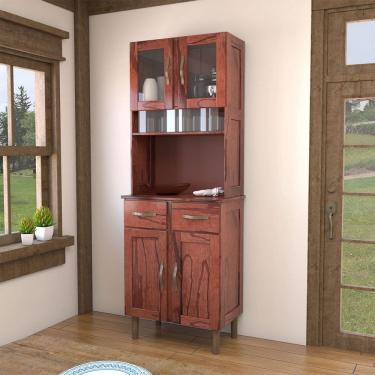 Imagem de Armário de Cozinha 4 Portas Rústico Madeira Maciça Mogano - Panorama Móveis