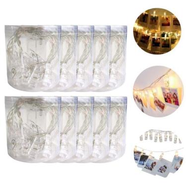 Imagem de 10 Varal Led 1,20mt 10 Foto Fio Fita Luz Cordão Pregador Decoração - F