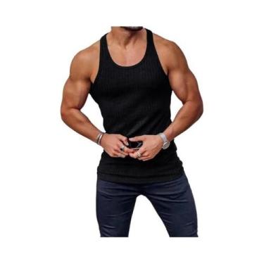 Imagem de Camiseta Regata Masculina Preta Respirável Para Academia, Sem Mangas, 