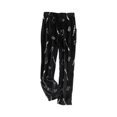 Imagem de Pijamas De Flanela Kawaii Hello Kitty Para Mulheres, Calças Casuais Pa