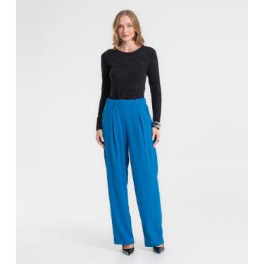 Imagem de Calça Feminina Reta Em Tecido Twill Rovitex Azul, M, Azul