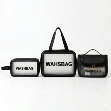 Imagem de Kit 3 Necessaire Viagem WashBag a Prova de Água Espaçosa Modelo:Preto 