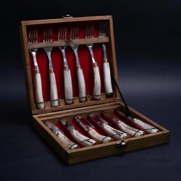 Imagem de Conjunto Premium SG Chifre de Cervo com Baú  15 Peças - SG Facas Artes