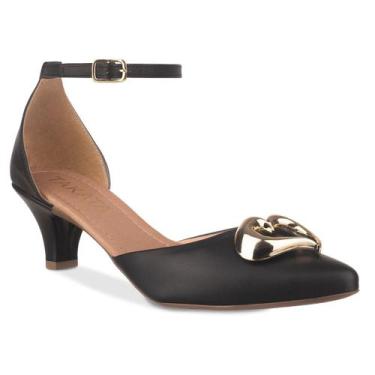 Imagem de Scarpin Feminino Salto Fino Baixo Sapato Bico Fino Enfeite Metal Doura