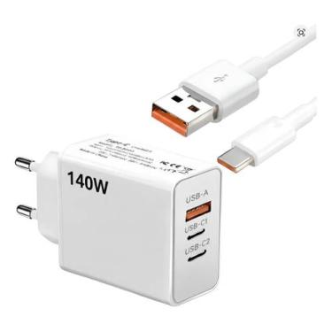 Imagem de Carregador 140W Turbo 3 Portas Bivolt + Cabo Tipo C. Compatível com Sa