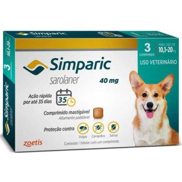 Imagem de Antipulgas e Carrapatos Simparic 40mg para Cães de 10 a 20kg  3 Compri