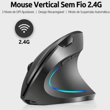 Imagem de Mouse Vertical Sem Fio Ergonômico Com DPI Ajustável Design Moderno Ent