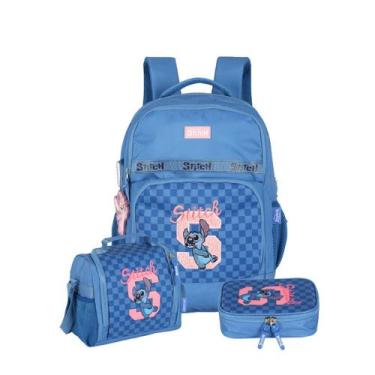 Imagem de Kit Mochila Stitch De Costas Lancheira E Estojo Box Escolar Cor:Azul -