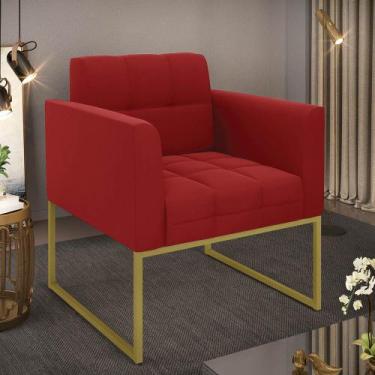 Imagem de Poltrona Sala Decorativa Elisa Pé de Aço Lateral Dourado Veludo Marsal
