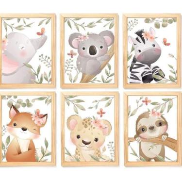 Imagem de Quadro Infantil Safari Menina 6 Un A4 Vidro E Pendurador. - SHOPPINGNE