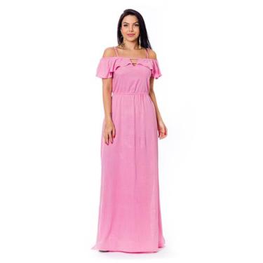 Imagem de Vestido Ciganinha Longo Com Fenda E Babado - Restrito Jeans, 40, Rosa