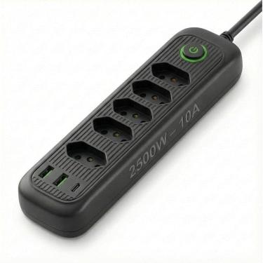 Imagem de Régua Energia 5 Tomadas + Usb Tipo-c Cabo 2m Filtro Linha
