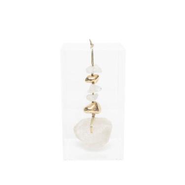 Imagem de Caixa de Acrílico Decorativa Com Pedra Quartzo Cristal Bruto e Dourado